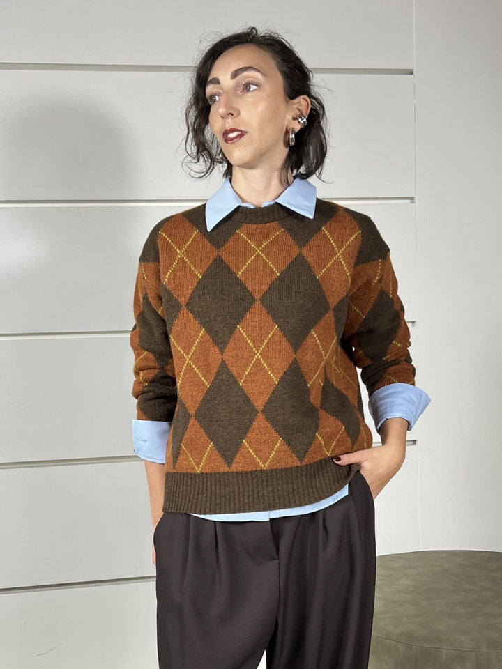 maglione girocollo con rombi moro e arancio 77289FMORO/ARANCIO VICOLO