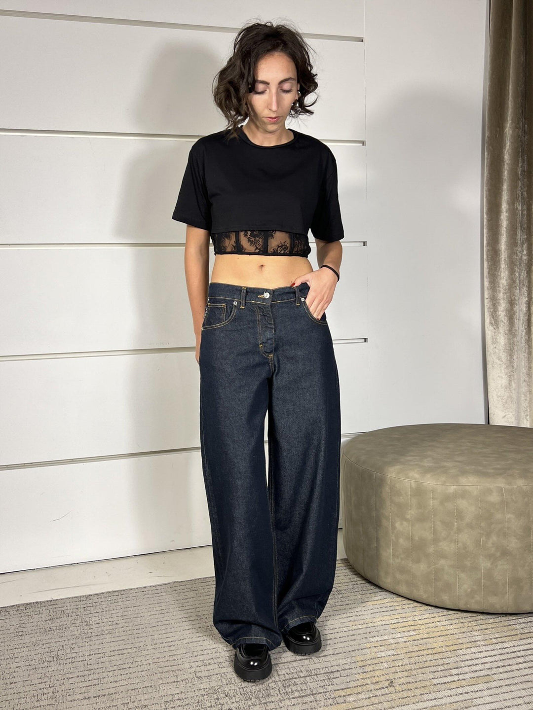 jeans bella denim scuro impuntura a contrasto PLS-P009DENIM BLU HAVE ONE