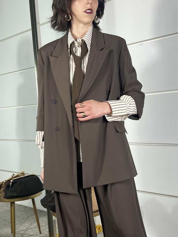 giacca doppiopetto moro con spacchi a lato e manica a 3/4 M02N0018MORO PHILIA LOFT