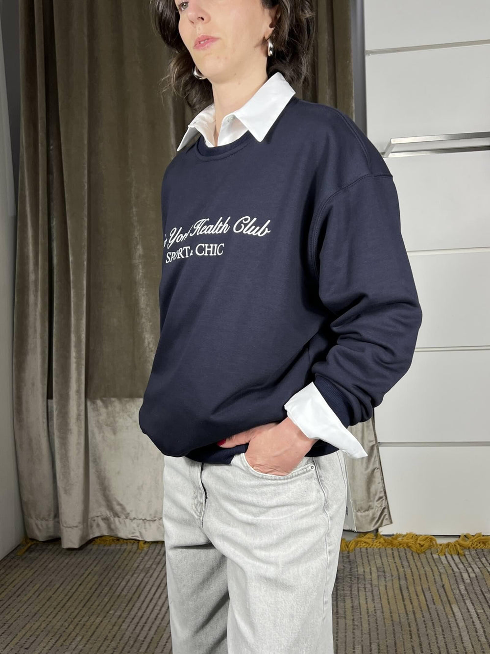 felpa blu con stampa panna 26M3980BLU/PANNA TENSIONE IN