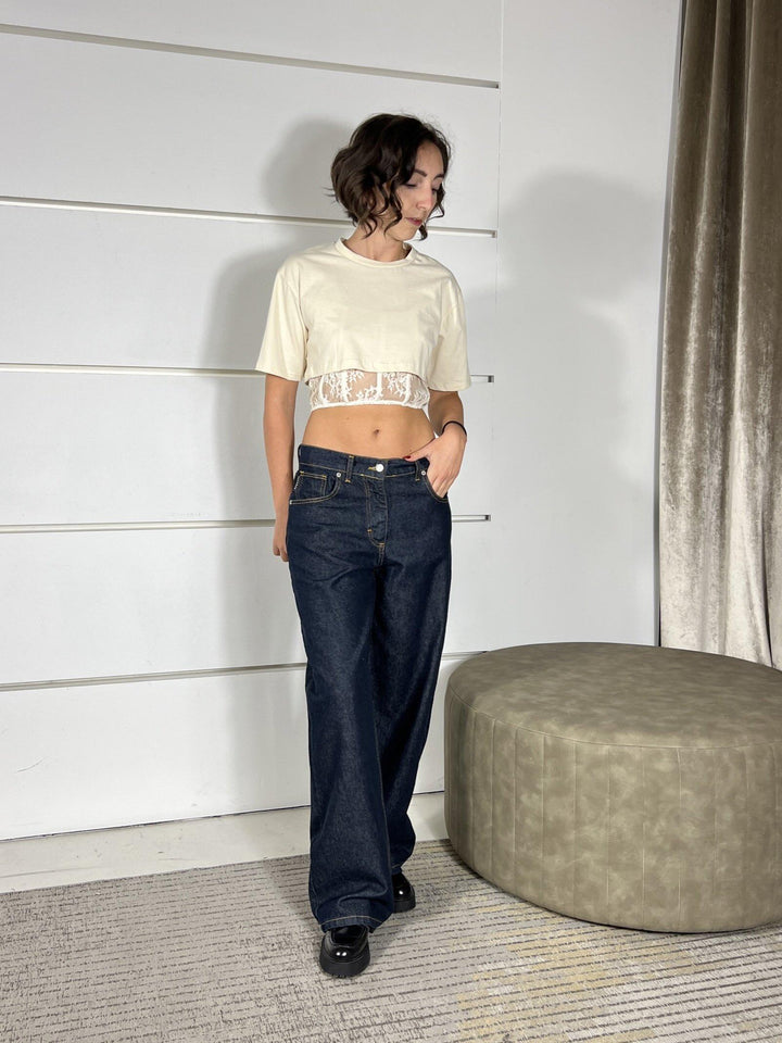 T-SHIRT BURRO CROP CON TOP IN PIZZO RMA-P026BURRO HAVE ONE