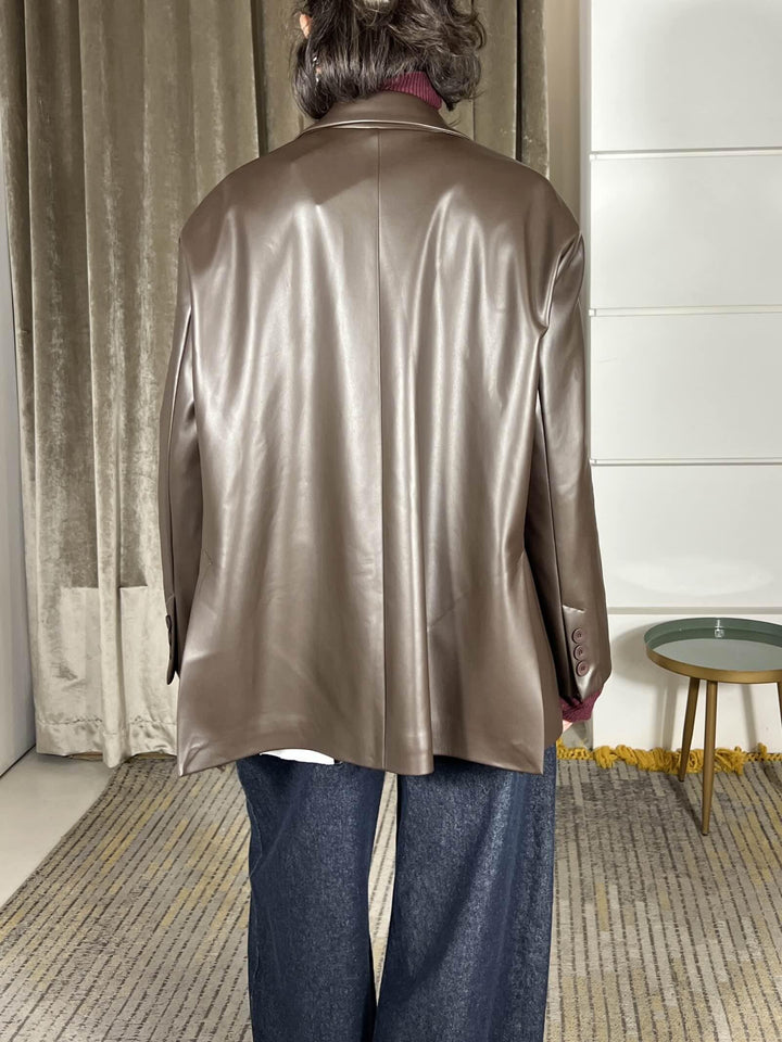 giacca over in ecopelle con spacchi moro 26B1053MORO TENSIONE IN