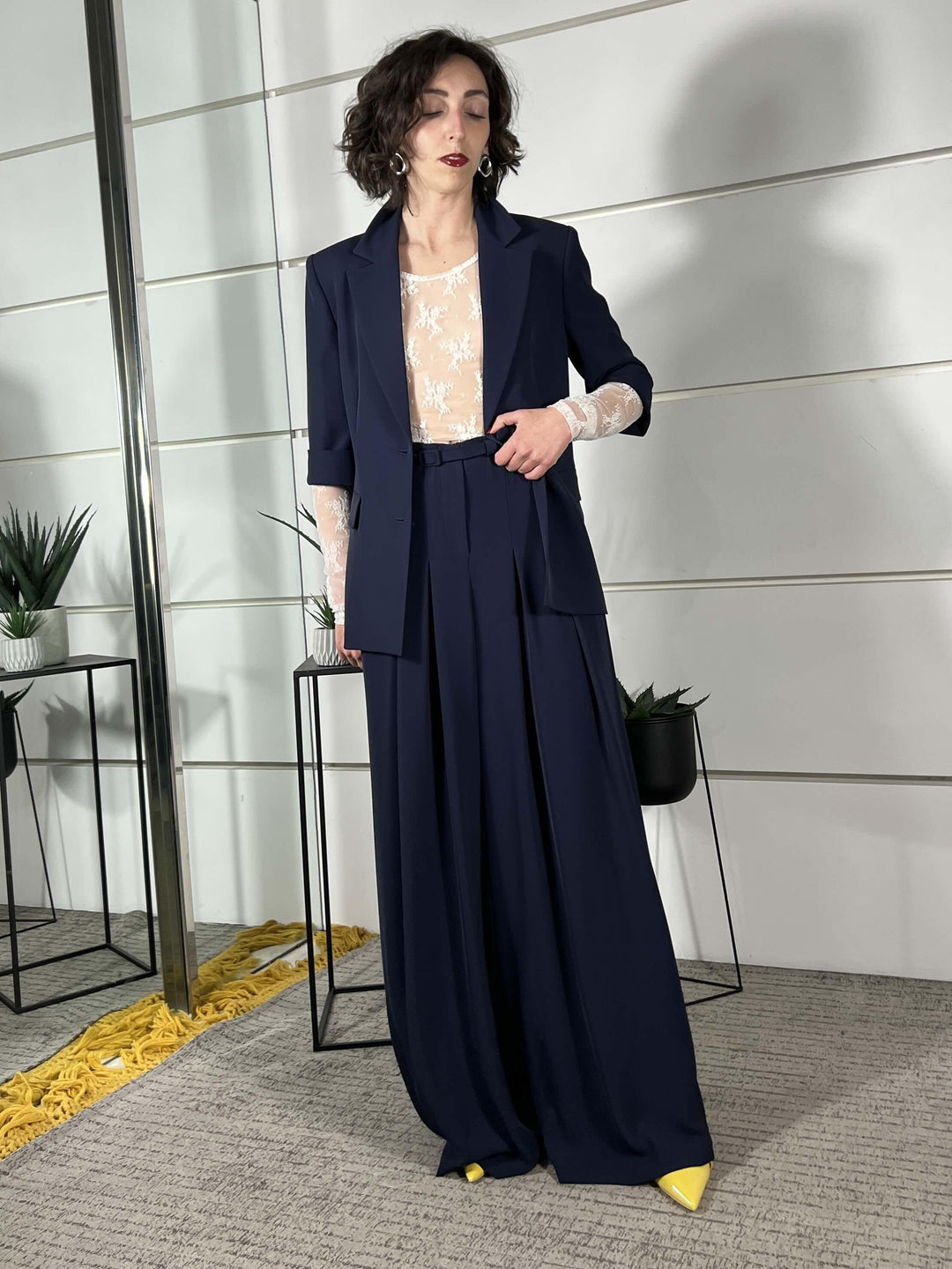 pantalone ampio con cinta e pinces blu P3ZQLHX1650 IMPERIAL