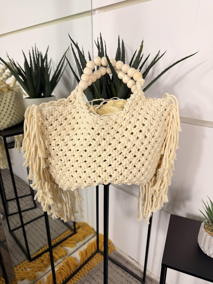 borsa in corda con frange e perle beige CE-2502BEIGE FEMME CAFE SELECTION