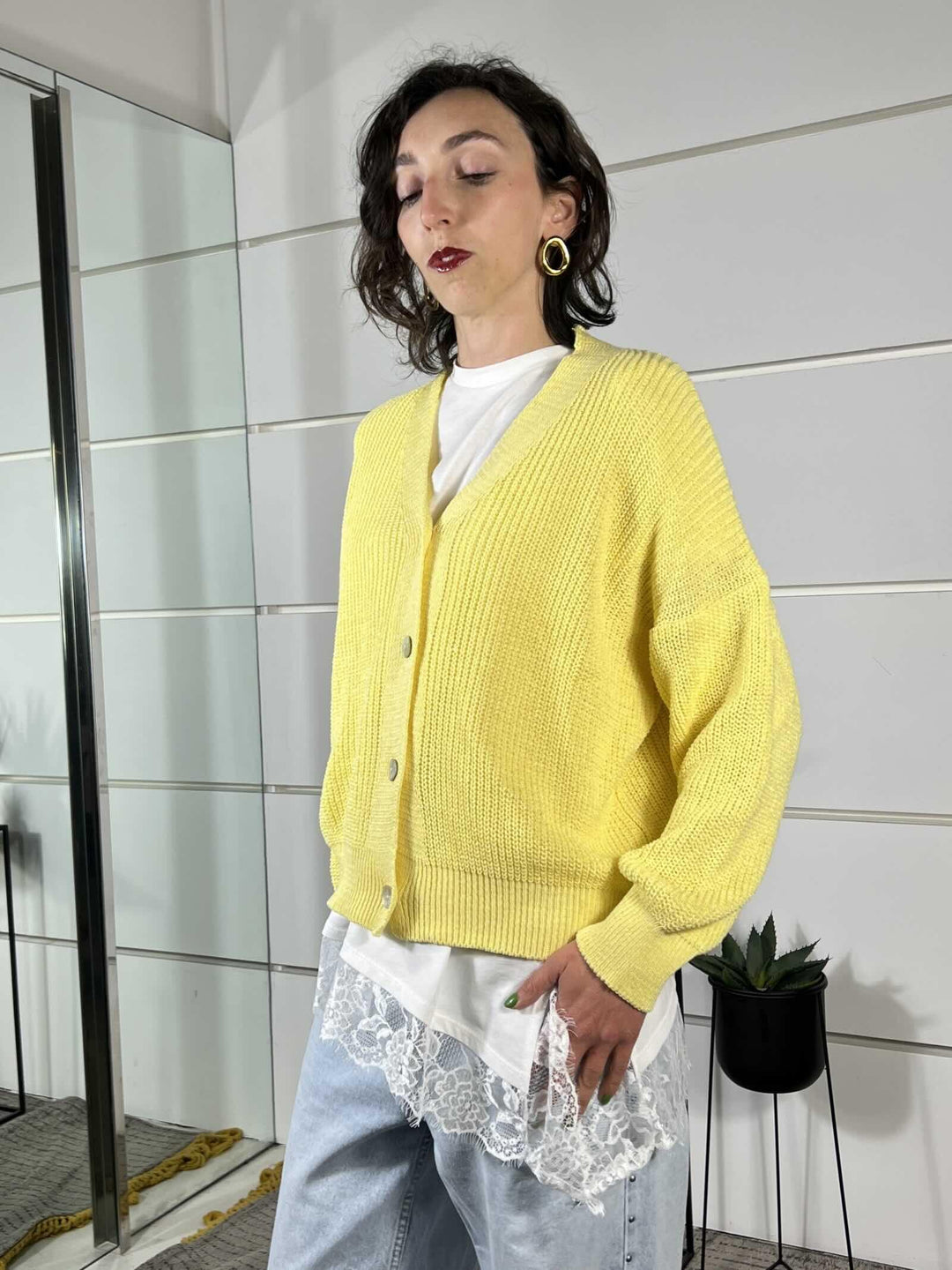 cardigan over costa inglese giallo 21660GIALLO SUSY MIX