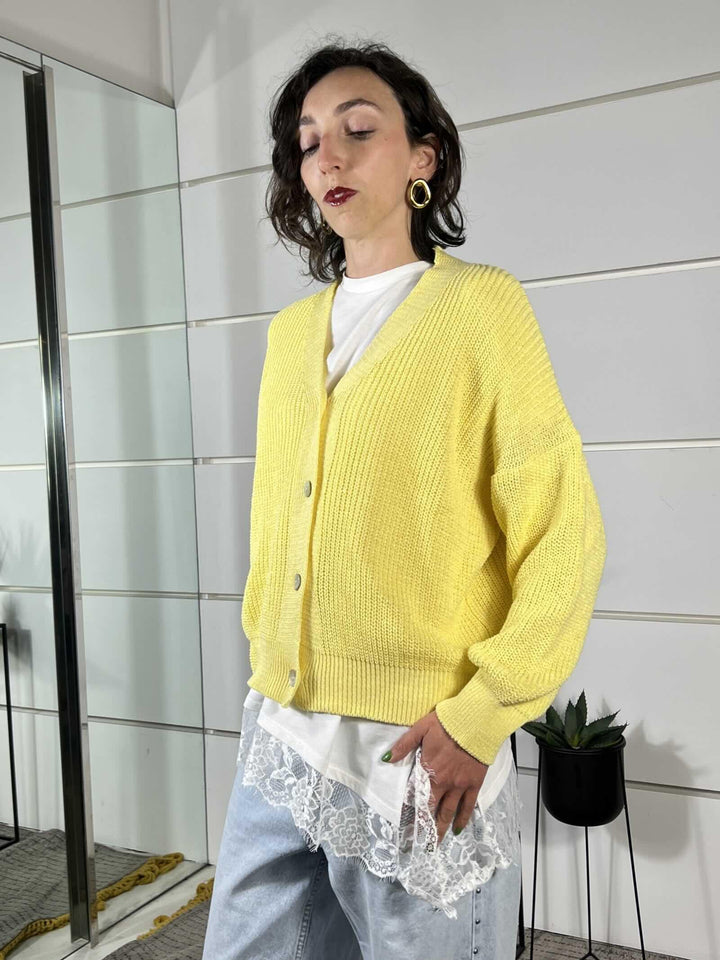 cardigan over costa inglese giallo 21660GIALLO SUSY MIX