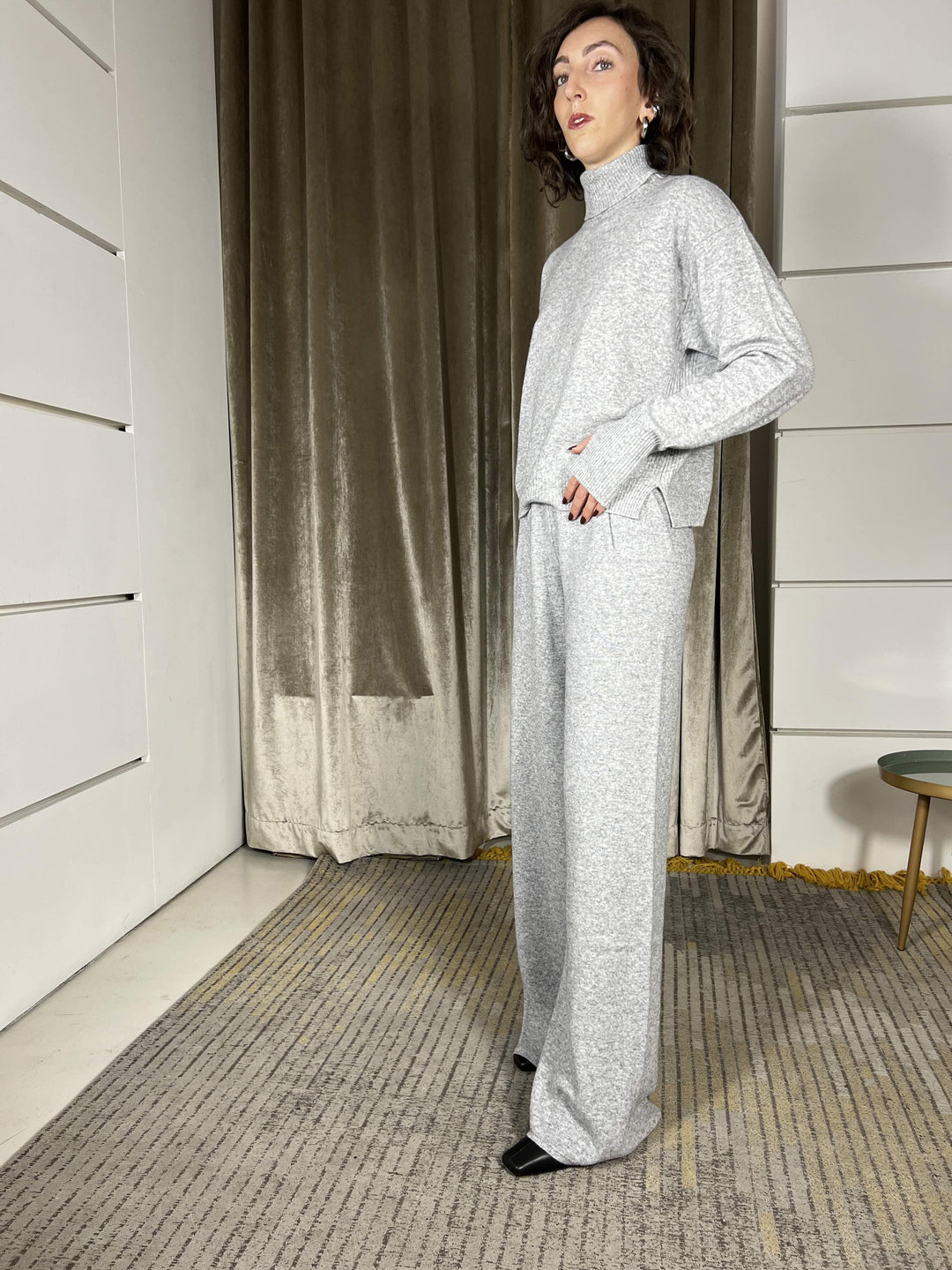 pantalone a palazzo con elastico in vita misto lana grigio 22107FGRIGIO VICOLO