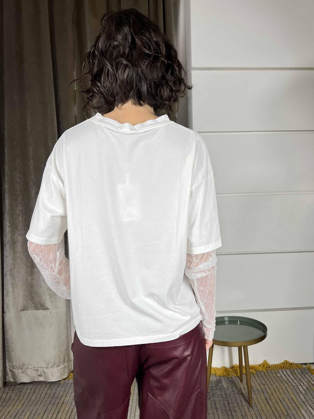 t-shirt manica corta con pizzo latte 11073LATTE SUSY MIX