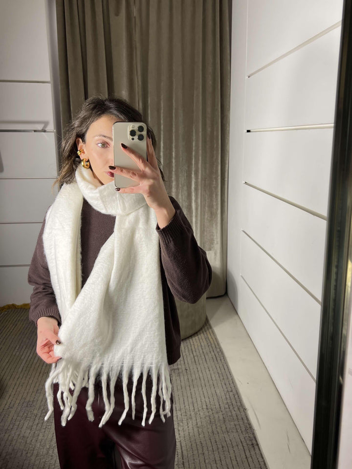 sciarpa con frange bianca in misto lana S21357WHITE FEMME CAFE SELECTION