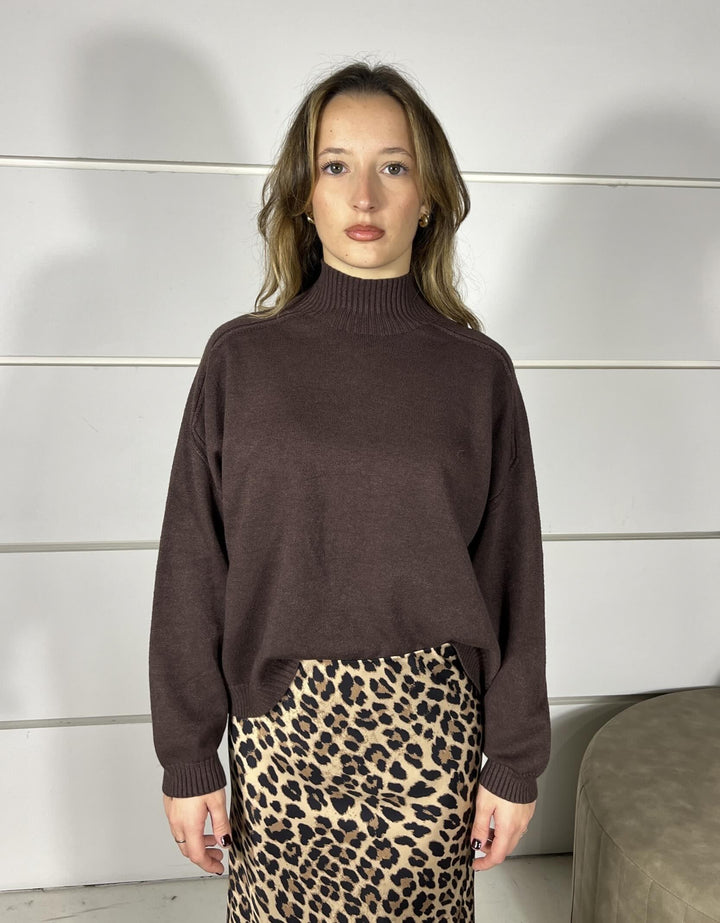 maglia collo alto con coste over, in viscosa moro 77063FMORO VICOLO