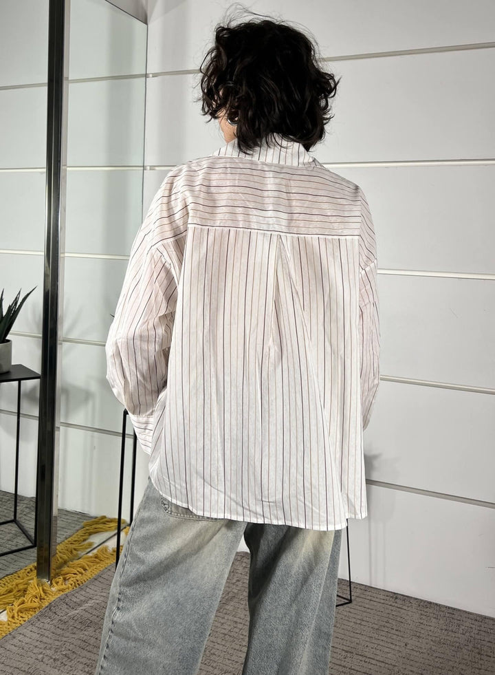 camicia over gessata in viscosa latte C1051PY22LATTE SUSY MIX