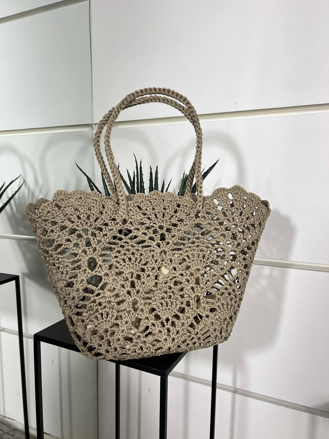borsa intrecciata in corda kaki C20015KAKI FEMME CAFE SELECTION