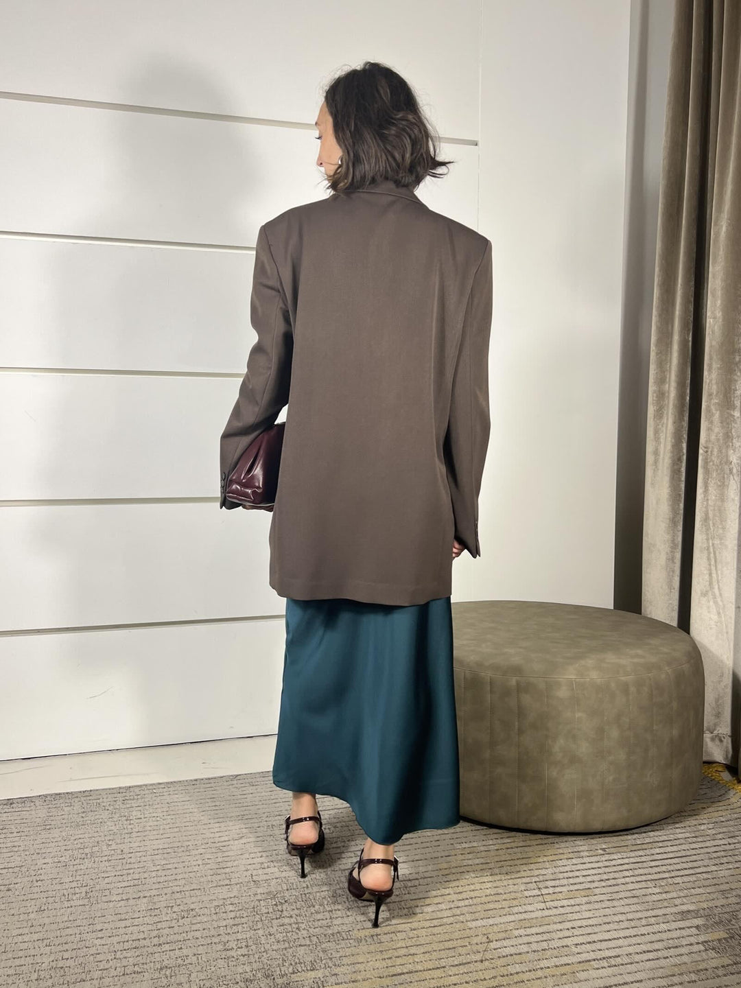 set giacca over moro e abito lungo satin verde bosco  HFW-P010MORO/VERDE BOSCO HAVE ONE