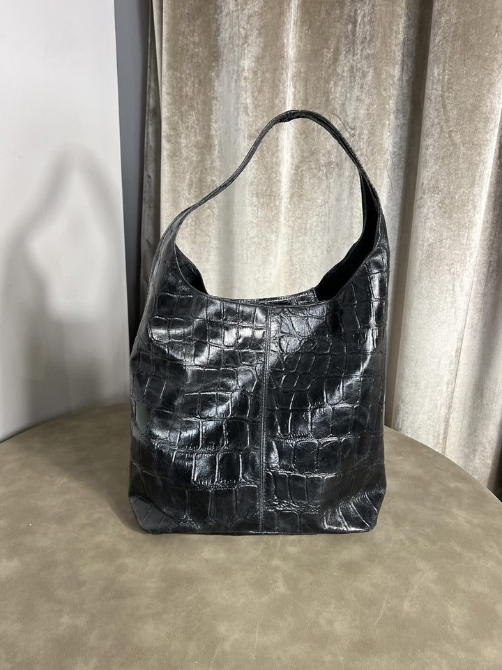 borsa nera a sacca cuoio VEACOCCONERO SUSY MIX