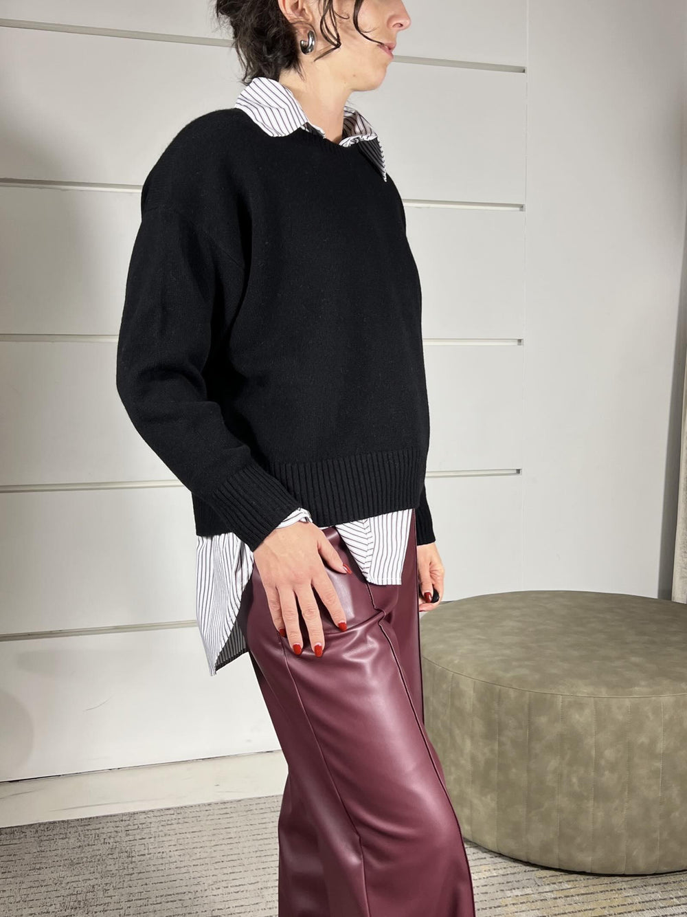 maglione girocollo over con coste 100%lana nero WL788AI25NERO TENSIONE IN