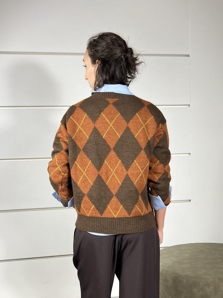 maglione girocollo con rombi moro e arancio 77289FMORO/ARANCIO VICOLO