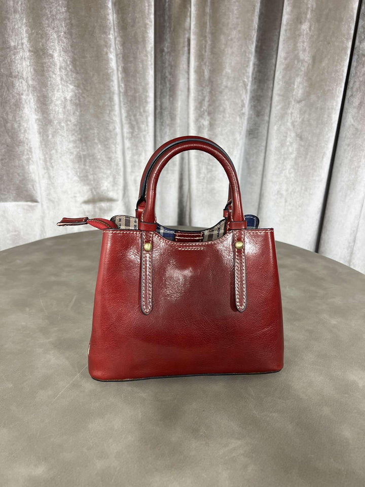 borsa in vera pelle rossa con tracolla regolabile e interno check 808235ROSSO FEMME CAFE SELECTION