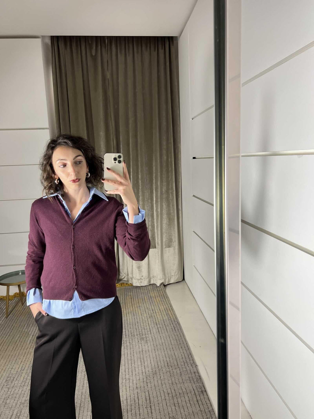 cardigan girocollo con bottoncini bordeaux D82083BORDEAUX TENSIONE IN