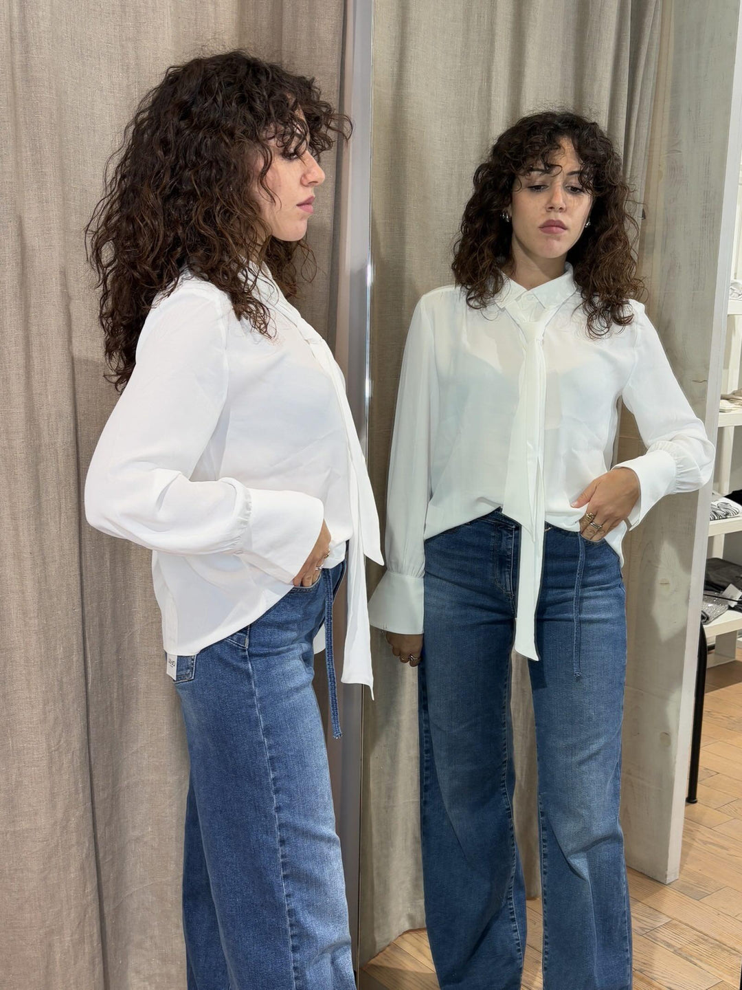 camicia in misto seta con sciarpina bianca INTESA001 iBLUES 1