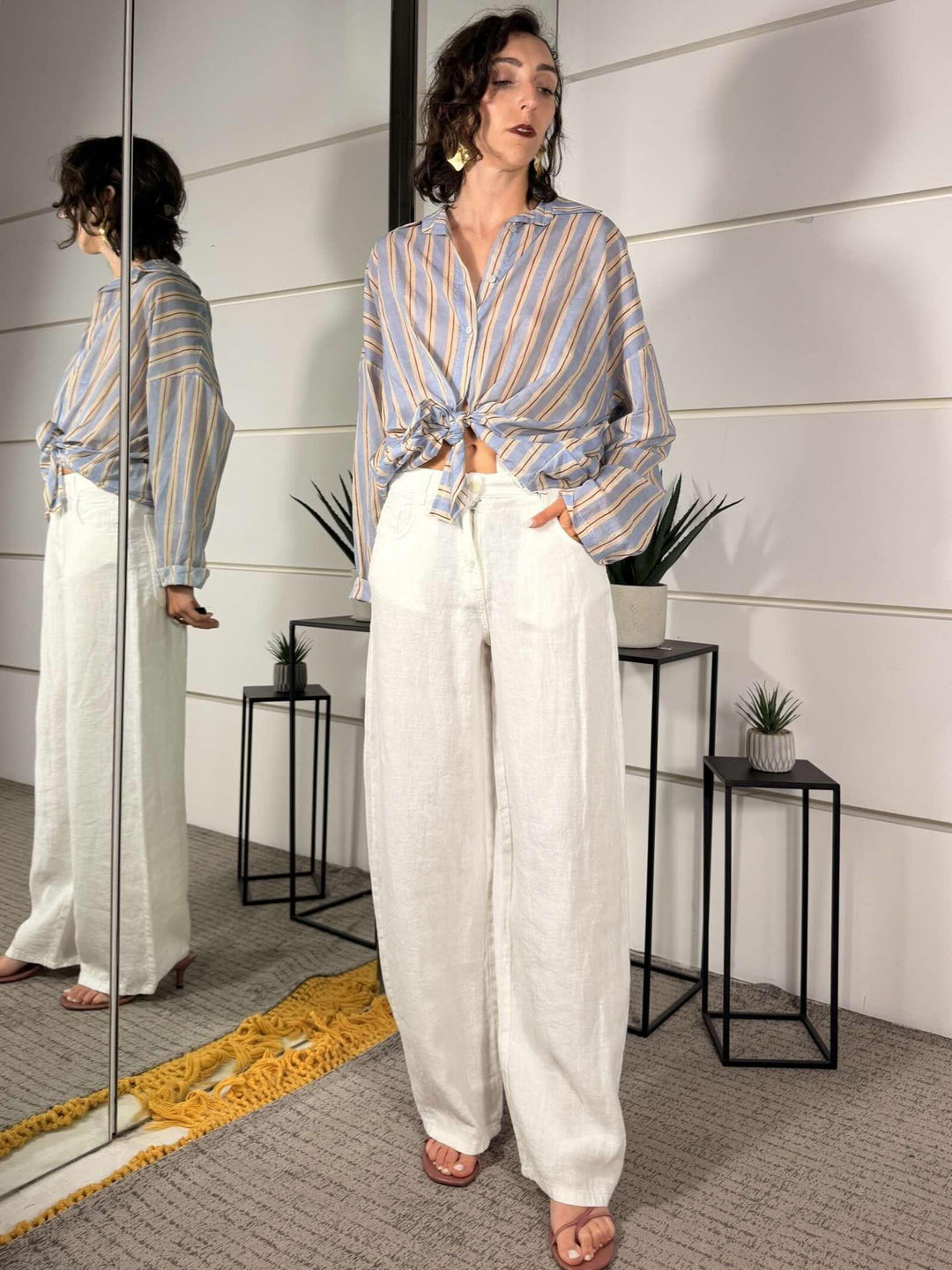 pantalone bianco in lino a palazzo JEDDIELINOBIANCO SUSY MIX