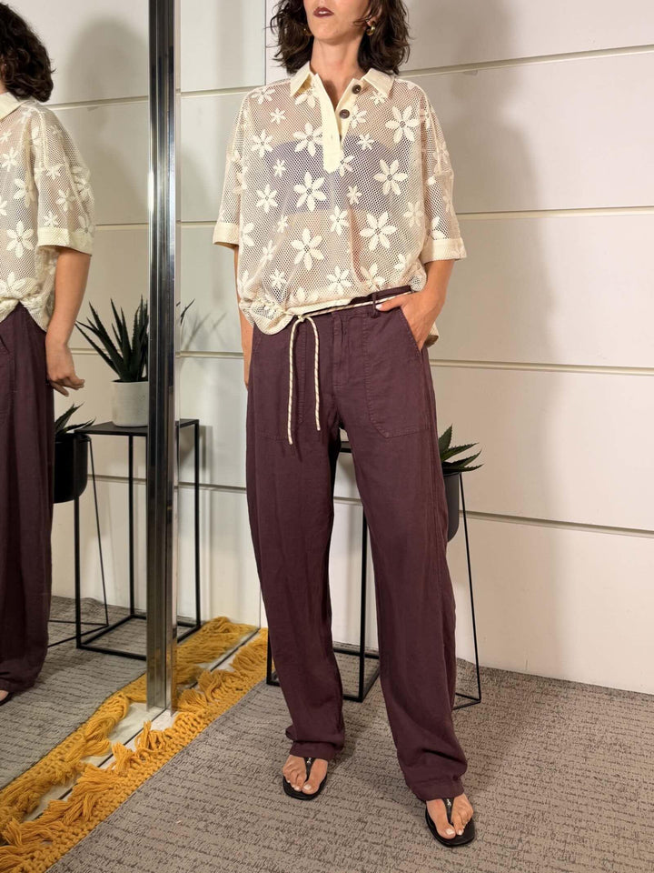 pantalone a ovetto in lino e viscosa fico 60354PFICO SUSY MIX