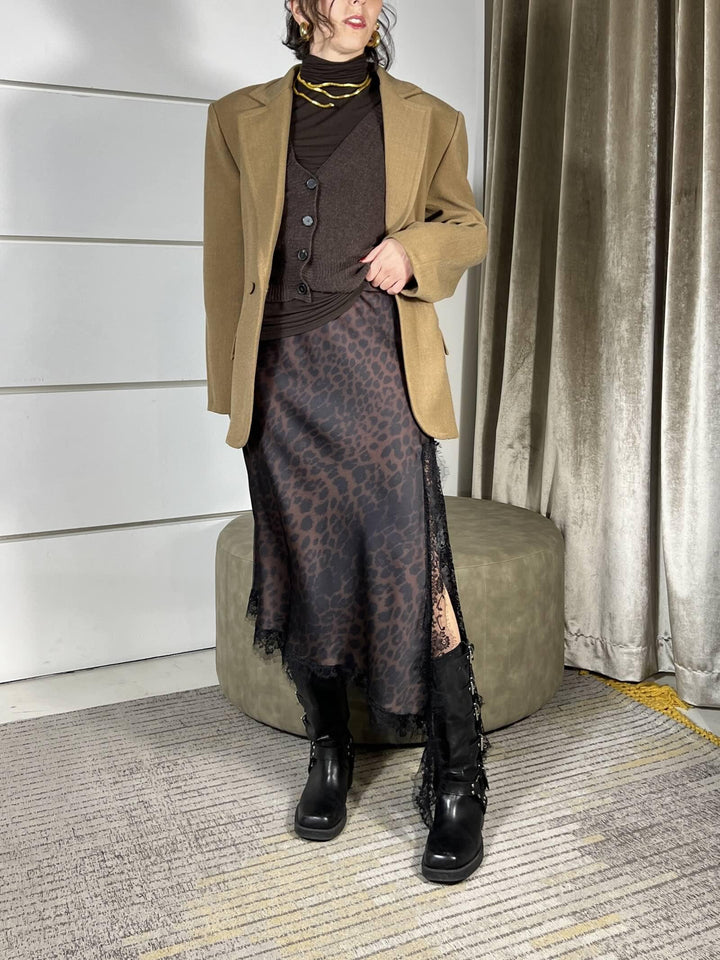 GONNA SATIN MACULATA CON PIZZO G67151MORO SUSY MIX