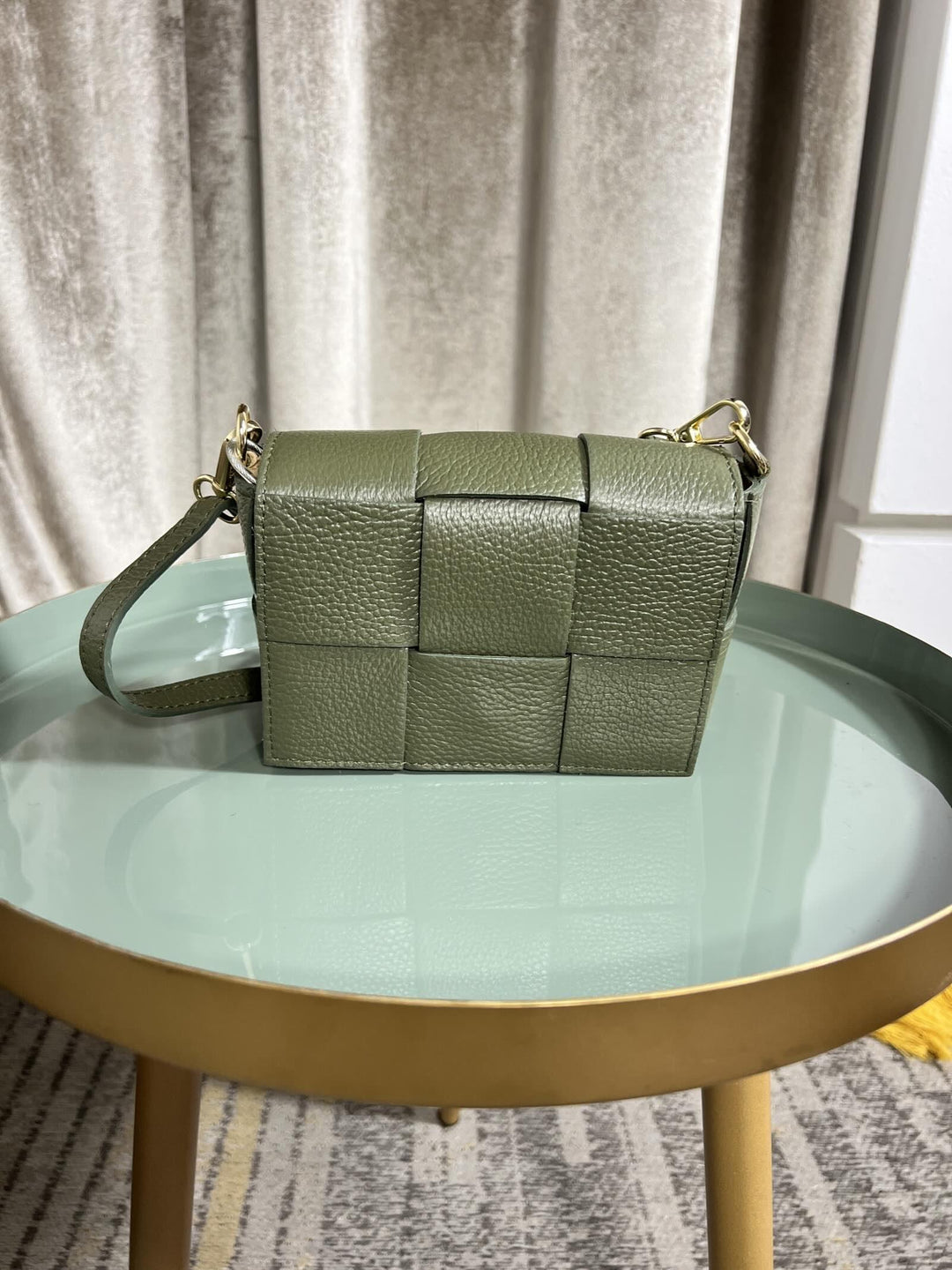 BORSA VERDE MILITARE A INTRECCIO IN PELLE CON TRACOLLA 249215VERDE MILITARE FEMME CAFE SELECTION