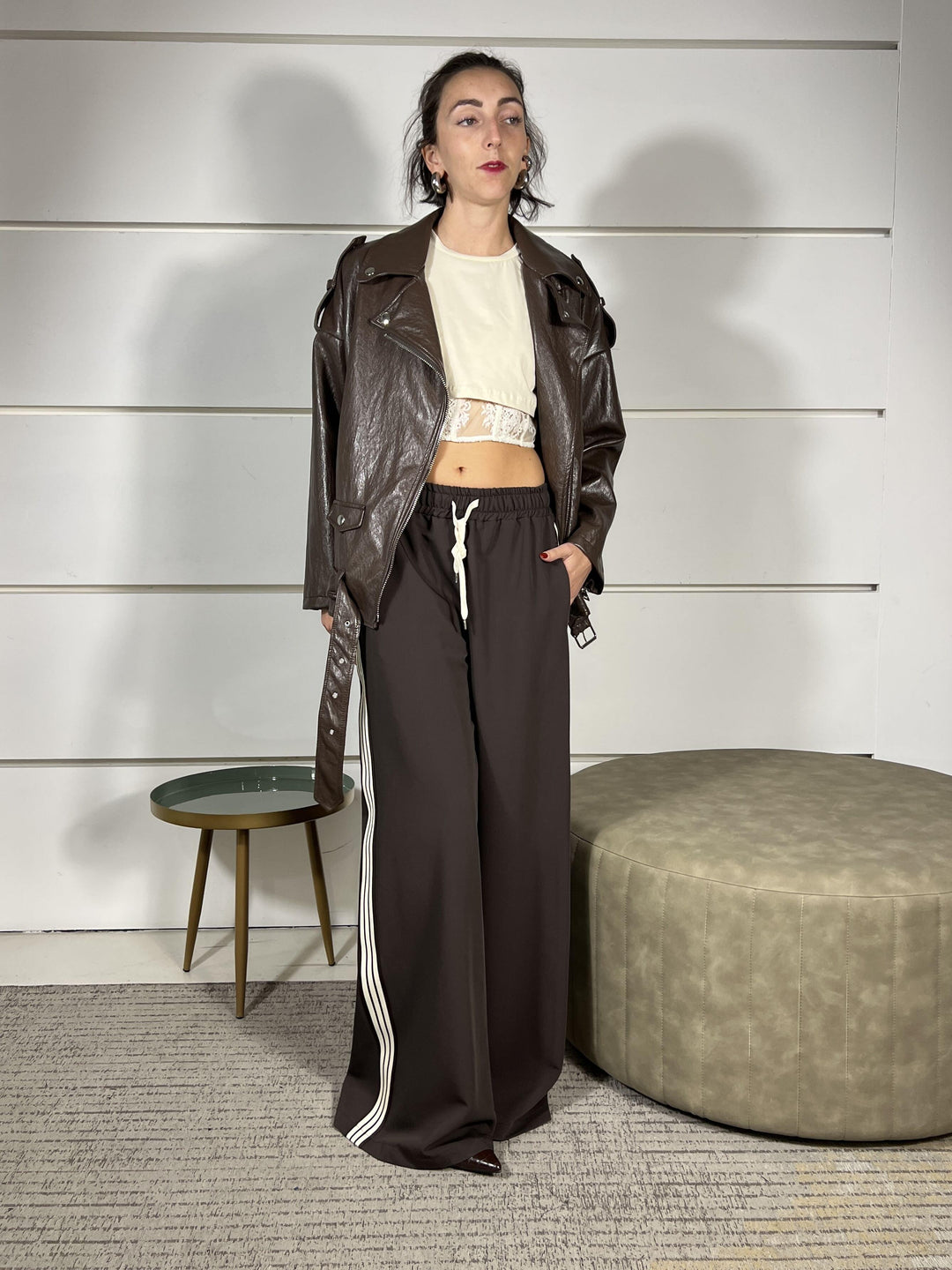 pantalone moro a palazzo con banda a lato a contrasto TF0766MORO VICOLO