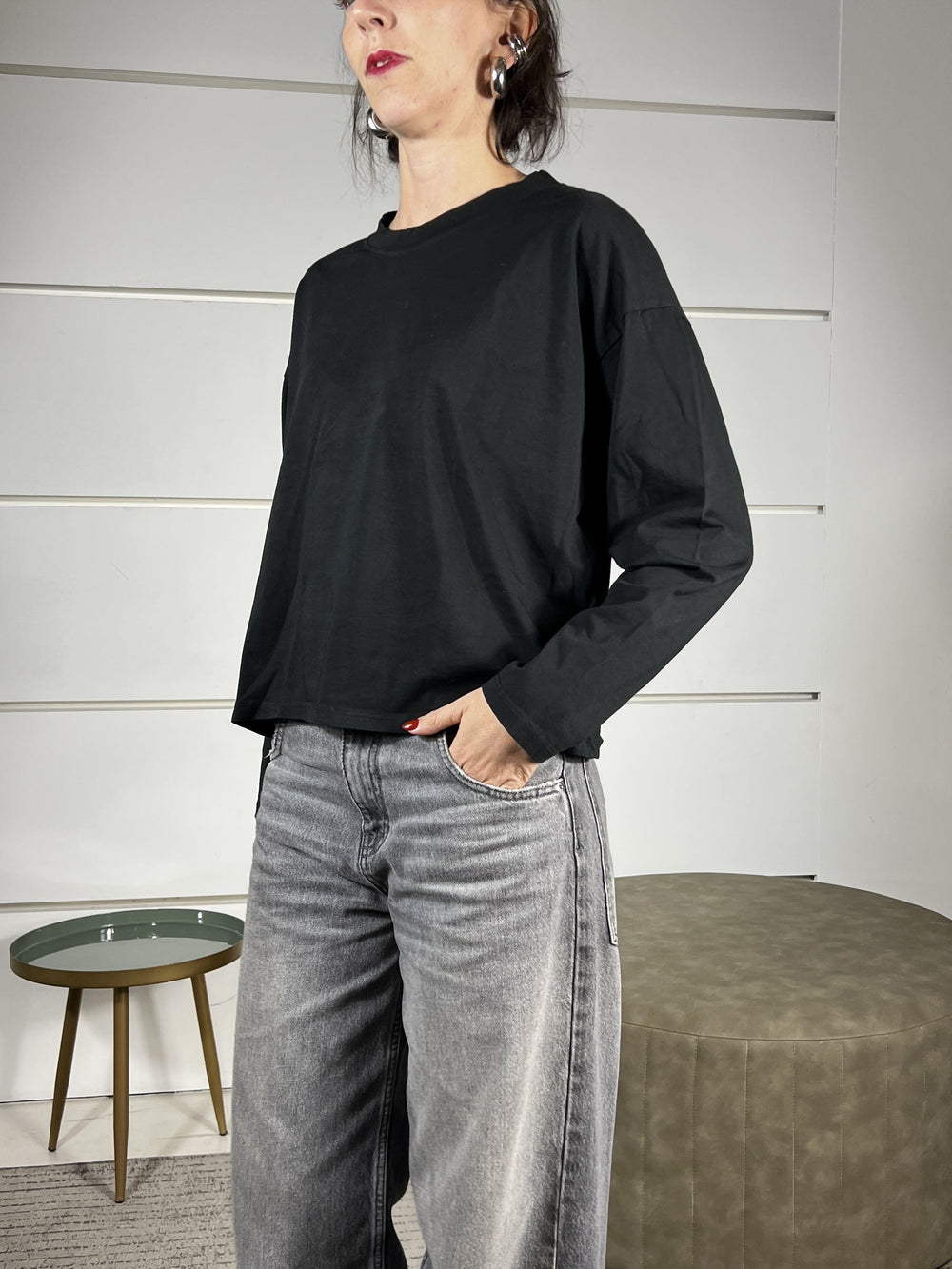 T-SHIRT NERA IN COTONE MANICA LUNGA GIROCOLLO MJS-P123NERO HAVE ONE