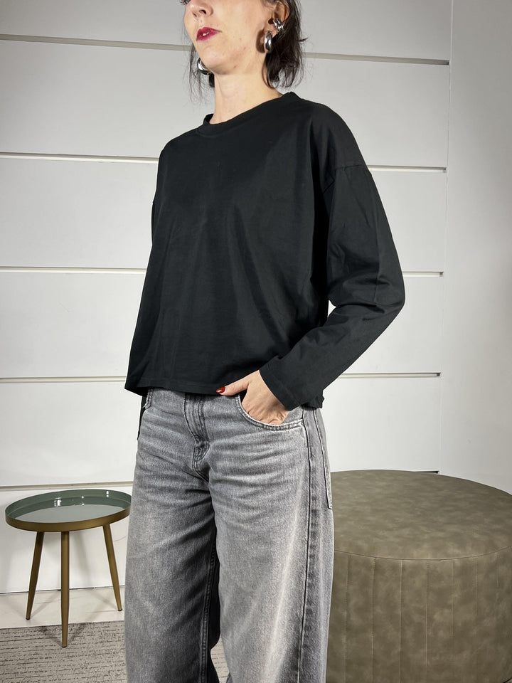 T-SHIRT NERA IN COTONE MANICA LUNGA GIROCOLLO MJS-P123NERO HAVE ONE
