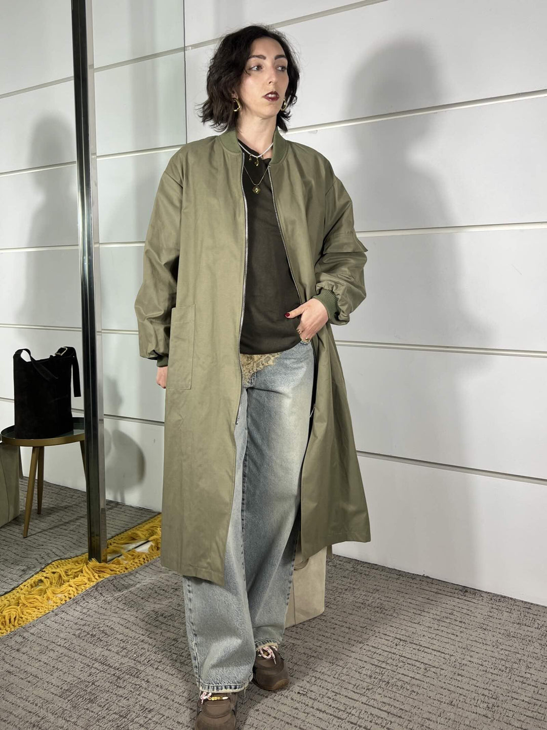 bomber verde lungo D02N0056VERDE PHILIA LOFT