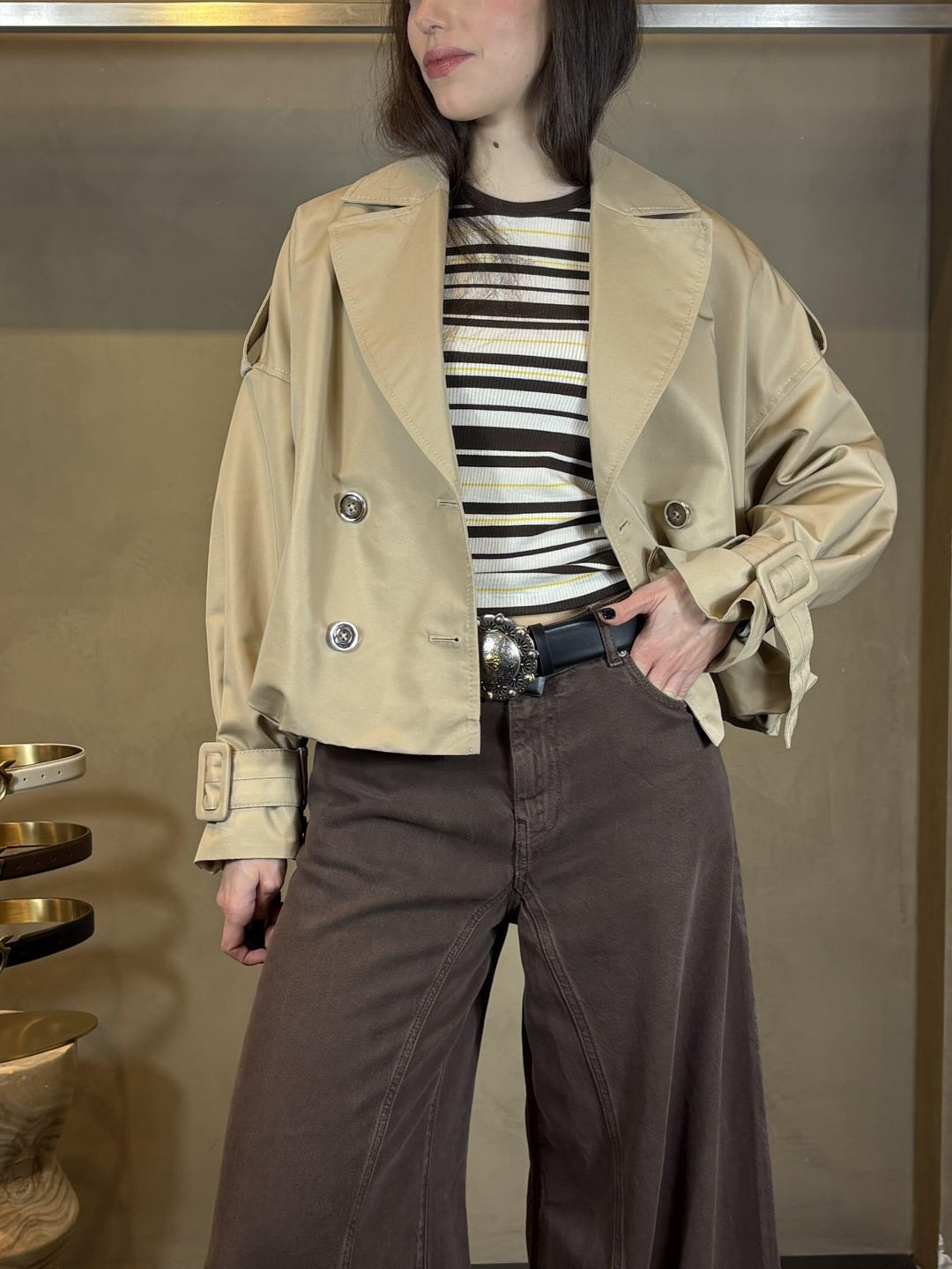 trench corto doppiopetto beige effetto bomber TRISCIAD41 PINKO