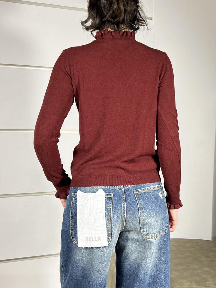 maglia bordeaux  in viscosa con rouches nel collo e nella manica MNC-P059BORDEAUX HAVE ONE