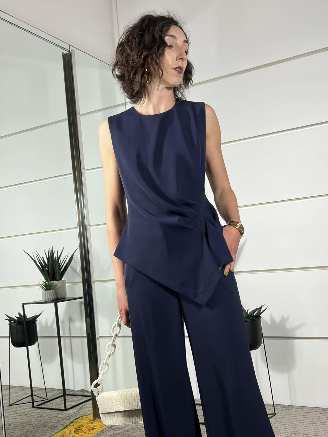 top con arriciatura a lato blu TAB1687BLU 89 VICOLO