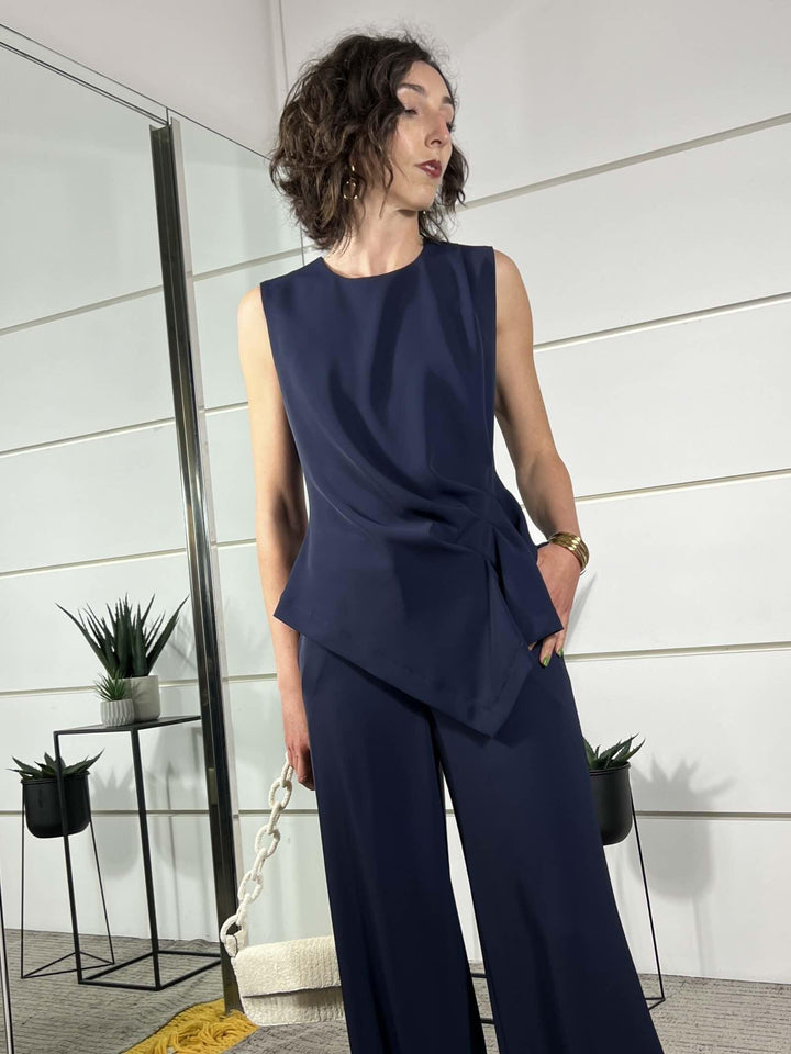 top con arriciatura a lato blu TAB1687BLU 89 VICOLO