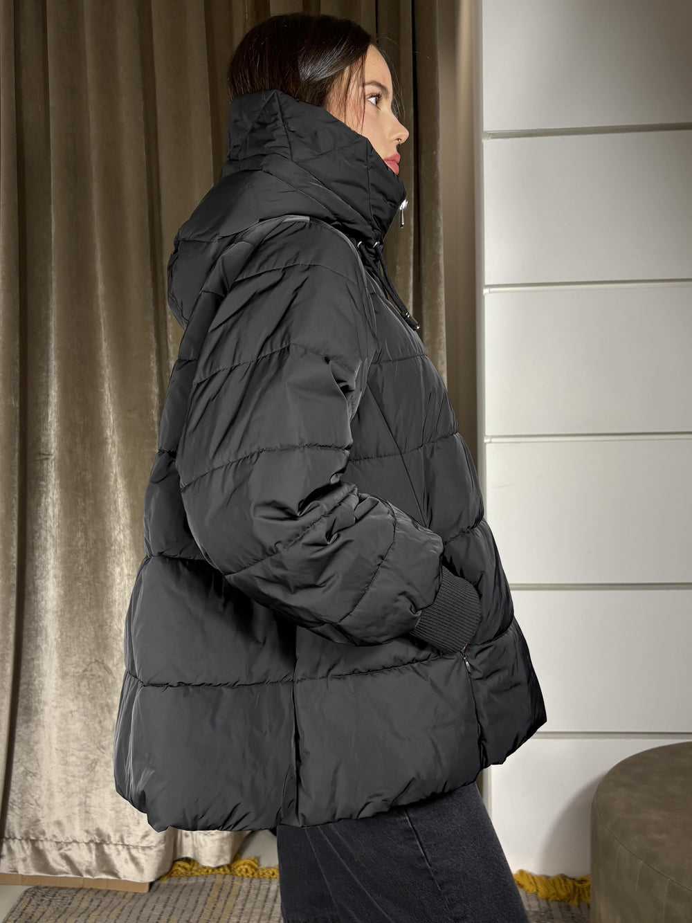 PIUMINO IMBOTTITO CORTO NERO CRUSCA CAPPAZ99 PINKO