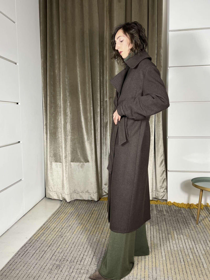 cappotto lungo con cinta in vita moro M01N0757MORO PHILIA LOFT