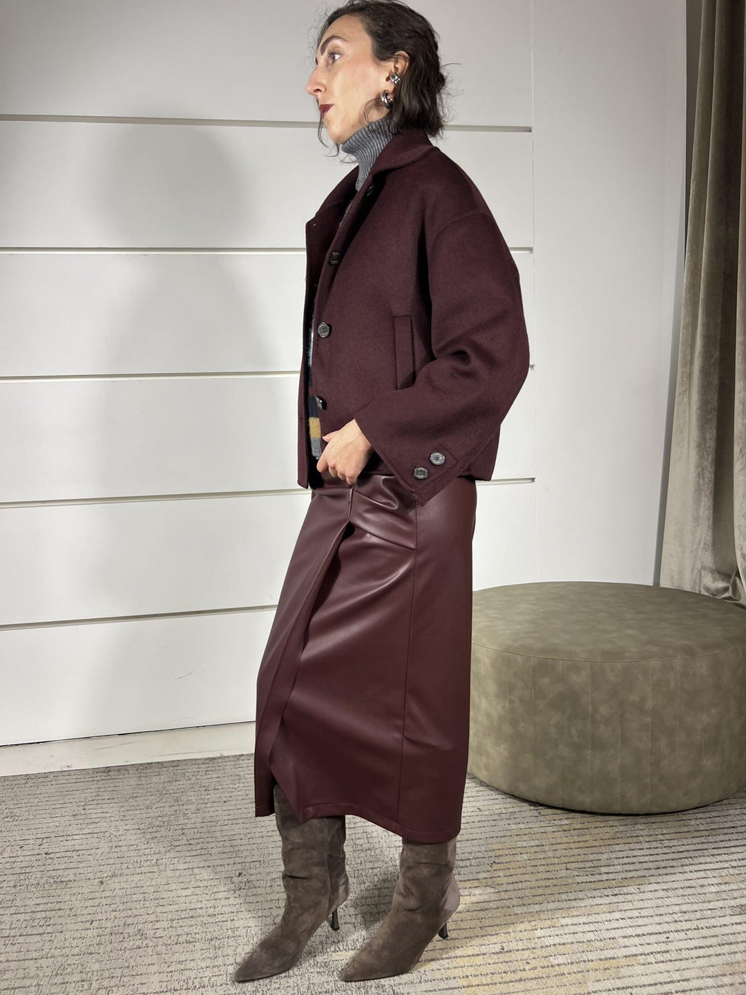 gonna in ecopelle midi con arricciatura vino SK894Q01VINO SUSY MIX