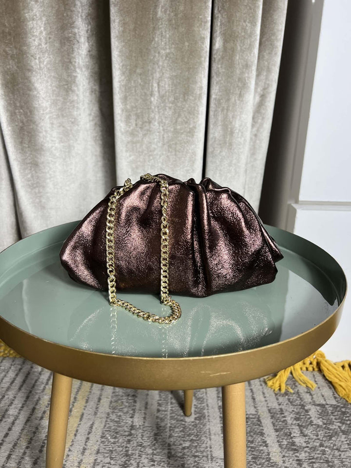 borsa clutch testa di moro metallizzata con tracolla a catena 5596015 TESTA DI MORO FEMME CAFE SELECTION