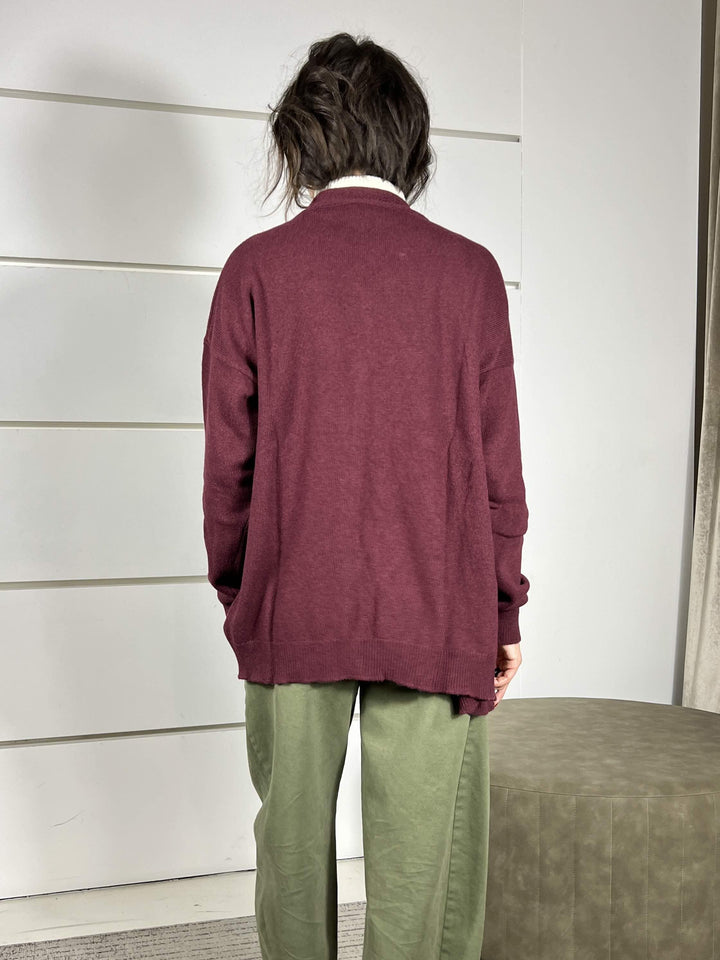 cardigan con ricamo fiori, scollo a v in misto lana bordeaux 77151FBORDEAUX VICOLO