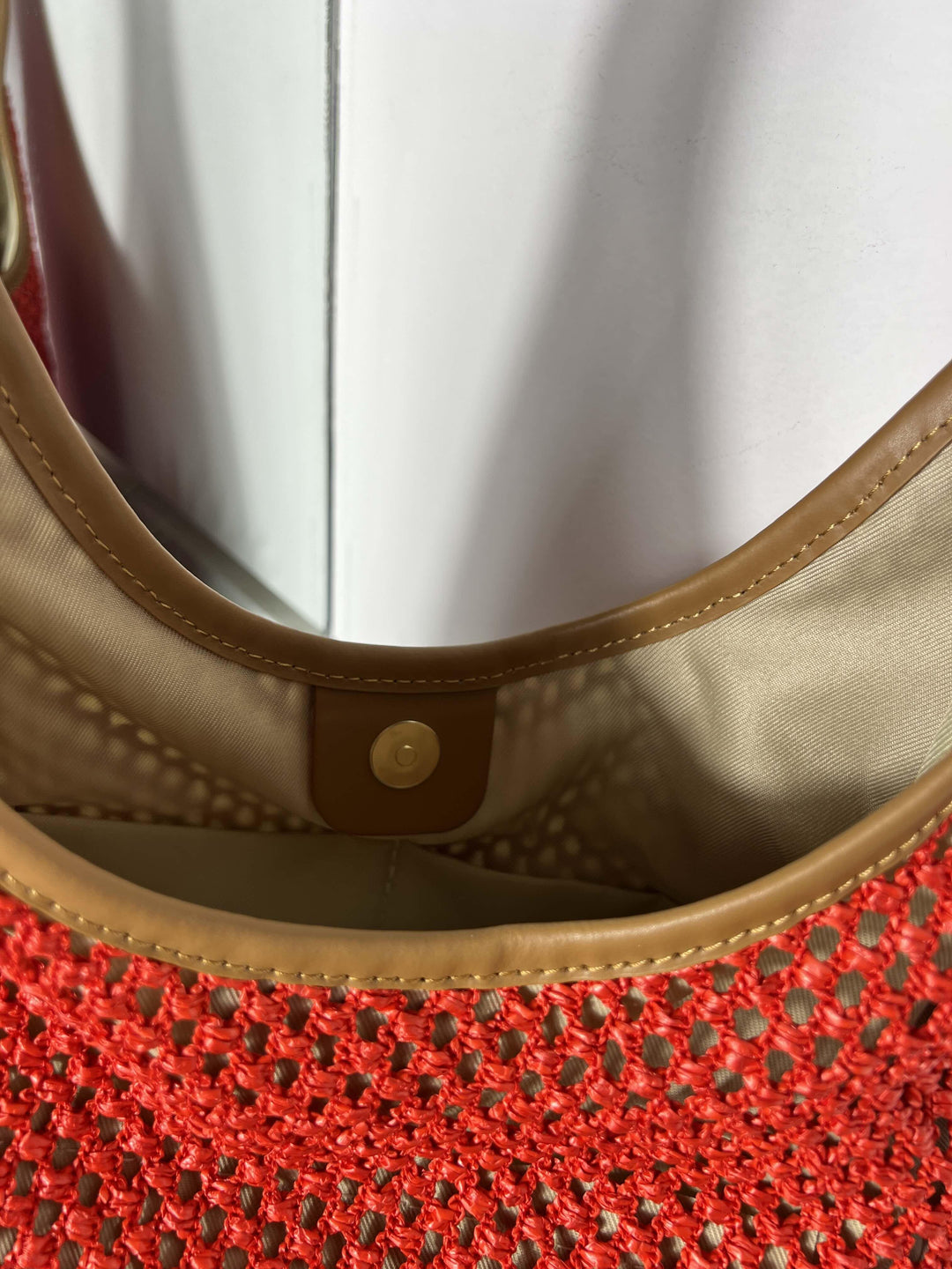 borsa a spalla in rafia rossa con inserti in pelle RF-B0182ROSSO FEMME CAFE SELECTION
