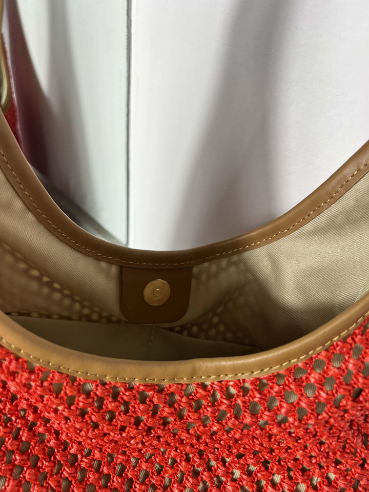 borsa a spalla in rafia rossa con inserti in pelle RF-B0182ROSSO FEMME CAFE SELECTION