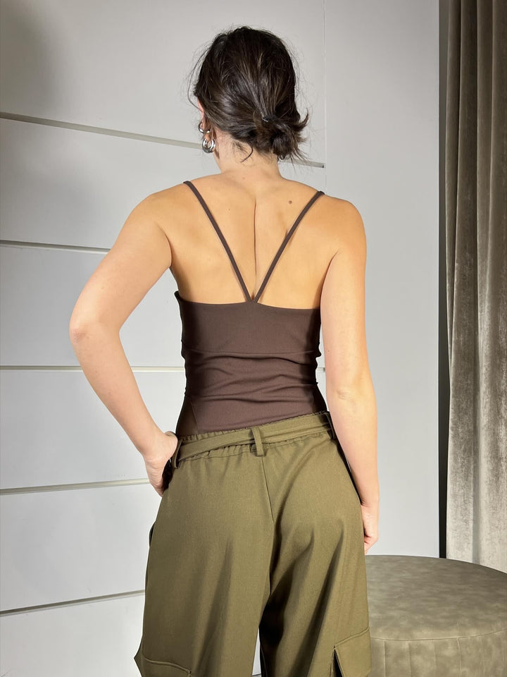 body con spalline sottili e inserti in rete moro B264KHG1880 IMPERIAL