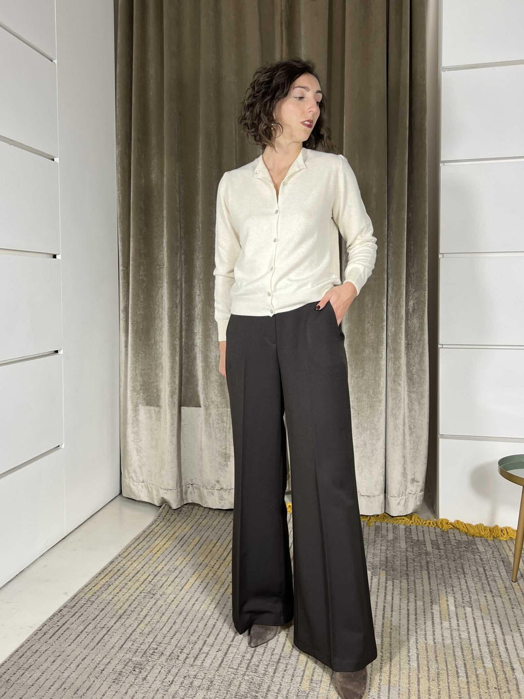 cardigan girocollo con bottoncini burro in miso lana e cashmere D82083BURRO TENSIONE IN