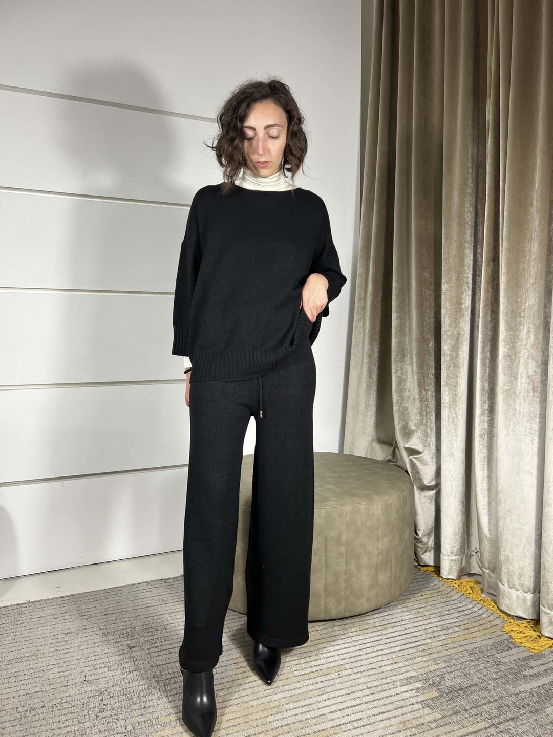 completo nero maglia e pantalone a palazzo in calda viscosa LN871325NERO SUSY MIX