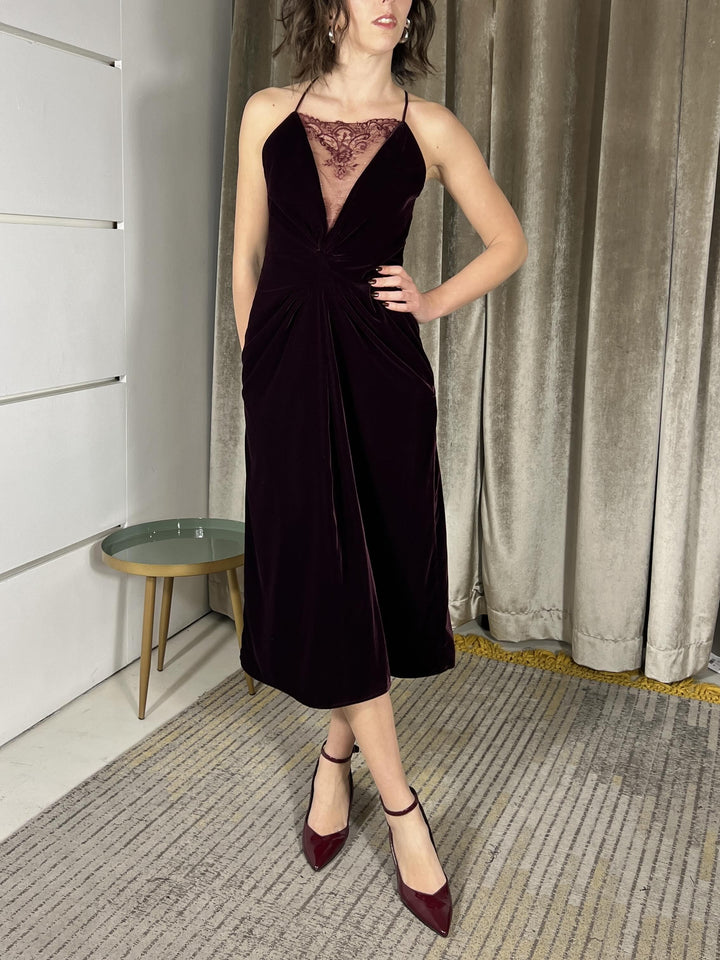 abito in ciniglia con inserti in pizzo bordeaux TF0400BORDEAUX VICOLO