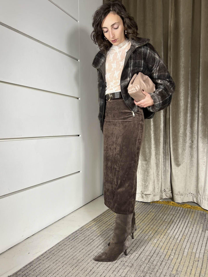 longuette in velluto con spacco nel retro moro GJK-P210MORO HAVE ONE