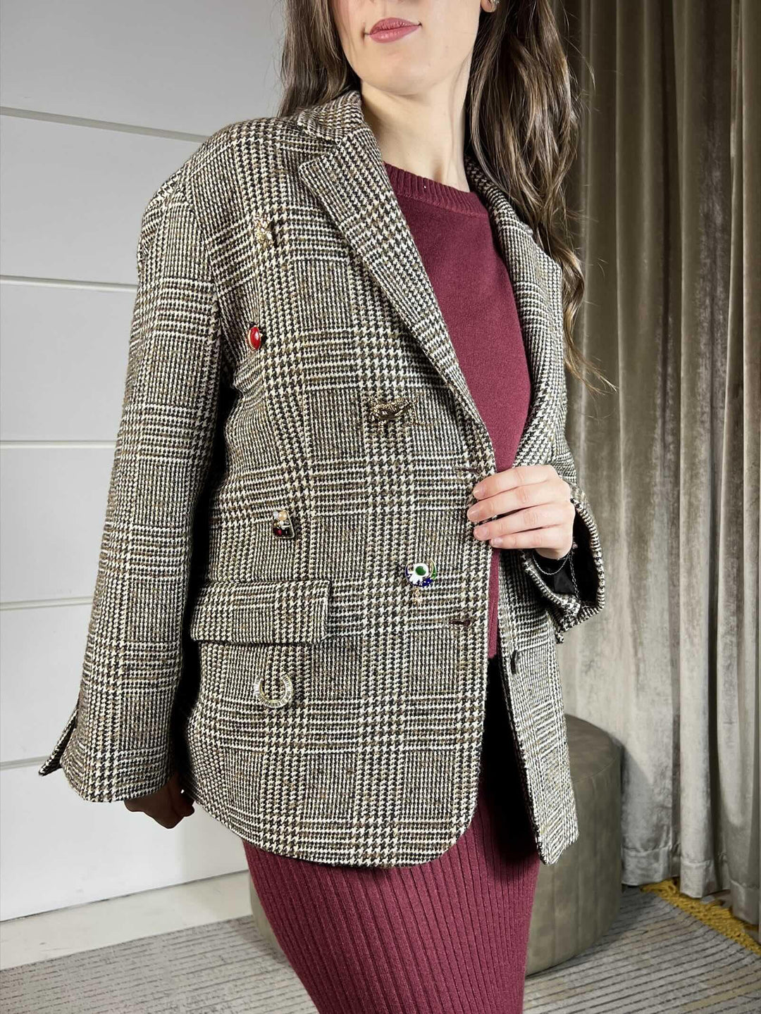 giacca con spille quadri over 26B1370QUADRO TENSIONE IN