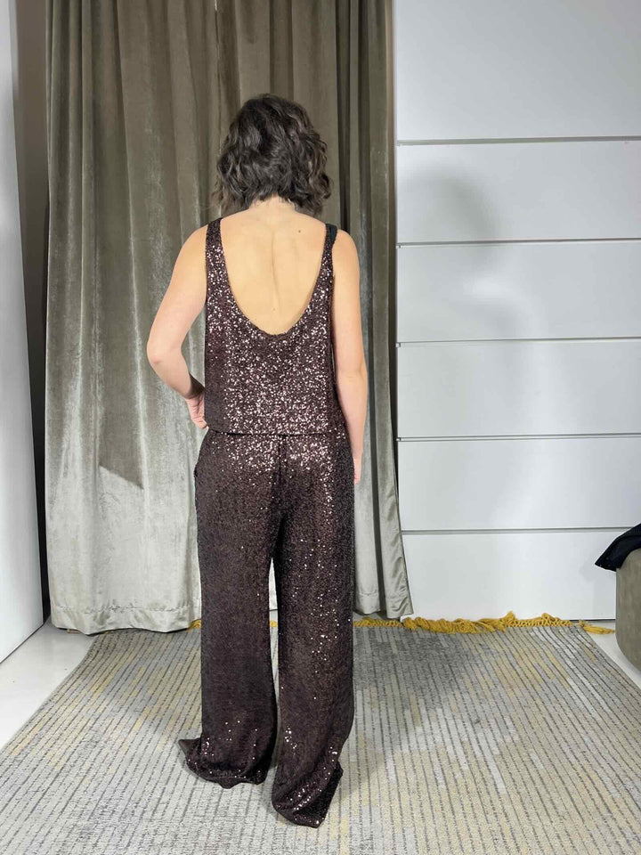 PANTALONE CON PAILLETTES MARRONE ARABIC P187PYMA646ARABICA MANILA GRACE