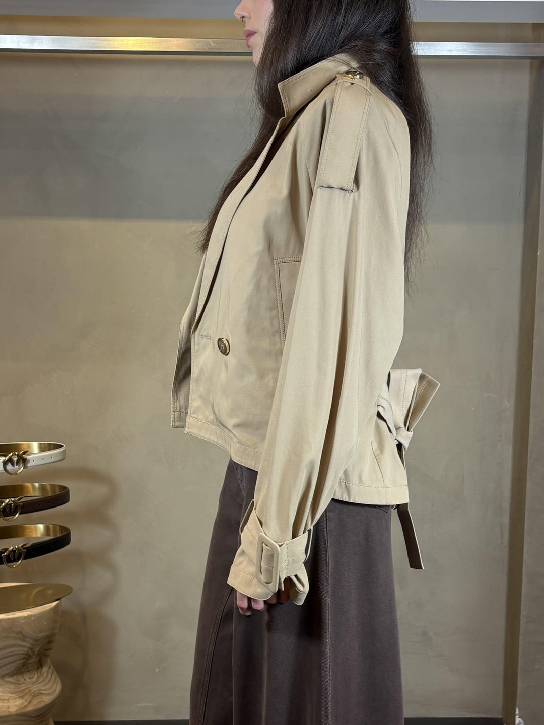 trench doppiopetto beige con cintura in vita TANYAD41 PINKO